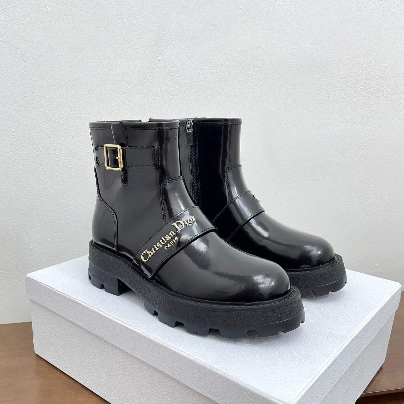 DIOR D-Quest Ankle Boot 40mm Glossy Black Calfskin