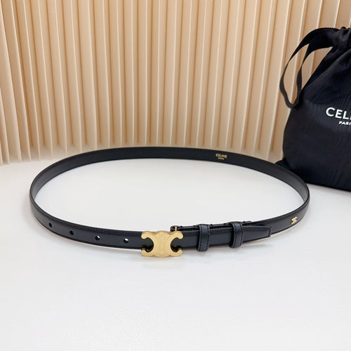 Celine Triomphe Belt 18mm Black Calfskin Gold Buckle Logo Motif Attached