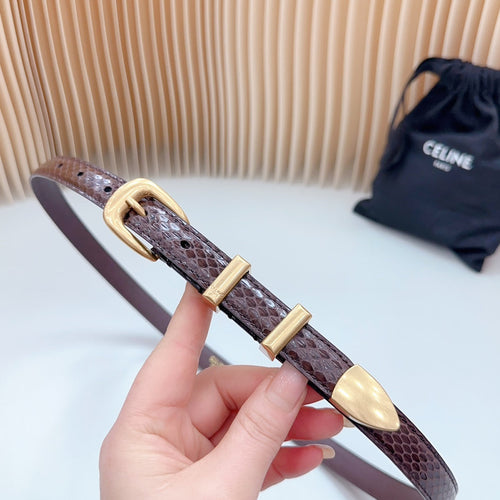 Celine Small Western Belt 18mm Brown Snake Embossed Calfskin Ghw