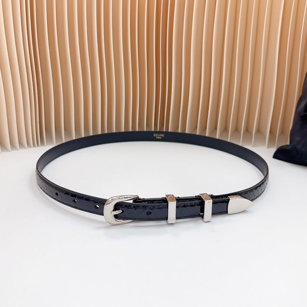 Celine Small Western Belt 18mm Black Patent Embossed Calfskin Shw