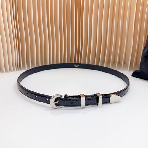 Celine Small Western Belt 18mm Black Patent Embossed Calfskin Shw