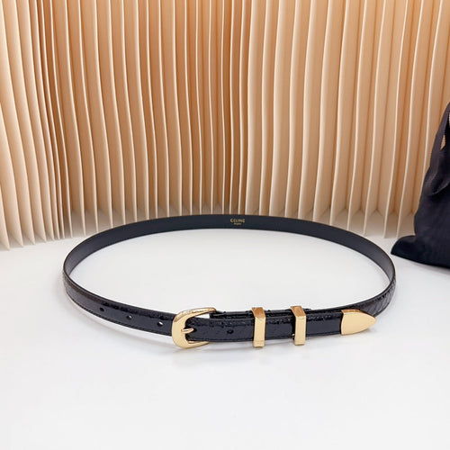 Celine Small Western Belt 18mm Black Patent Embossed Calfskin Ghw