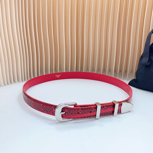 Celine Medium Western Belt 25mm Red Black Snake Embossed Calfskin Silver Loop Shw