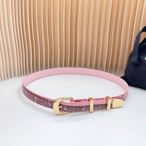 Celine Medium Western Belt 25mm Pink Black Snake Embossed Calfskin Gold Loop Ghw