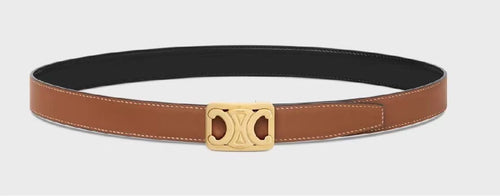 Celine CL MEDIUM 25 MM REVERSIBLE FRAMED TRIOMPHE BELT BLACK AND BRONZE BROWN CALFSKIN GOLD HARDWARE