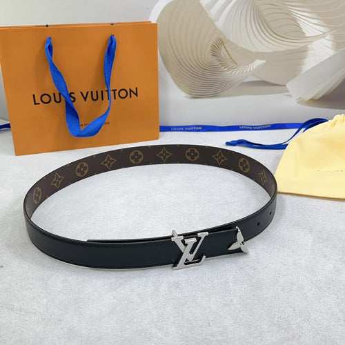 Louis Vuitton Pretty 30mm Reversible Belt Black Calfskin Silver Buckle