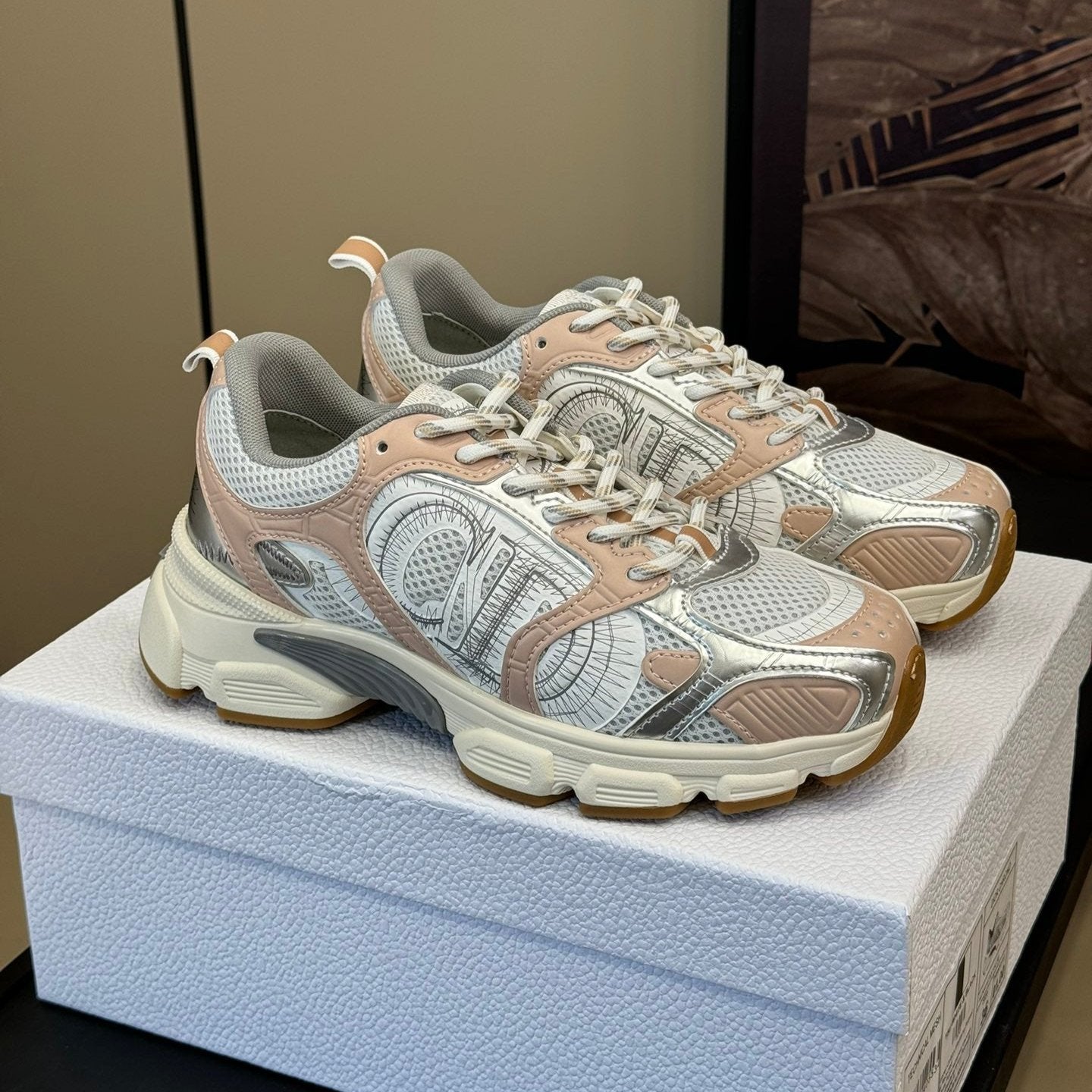 DIOR Chrono Sneaker Nude and Silver Mesh Fabric  992626