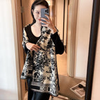 DIOR TRIANGLE EDGE SCARF 190 CM IN BLACK MIX WHITE WOOL AND CASHMERE 418535