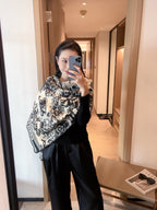 DIOR TRIANGLE EDGE SCARF 190 CM IN BLACK MIX WHITE WOOL AND CASHMERE 418535