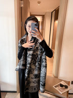 DIOR TRIANGLE EDGE SCARF 190 CM IN BLACK MIX WHITE WOOL AND CASHMERE 418535