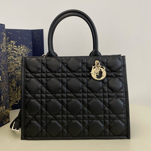 DIOR medium book tote 36 black lambskin gold hardware