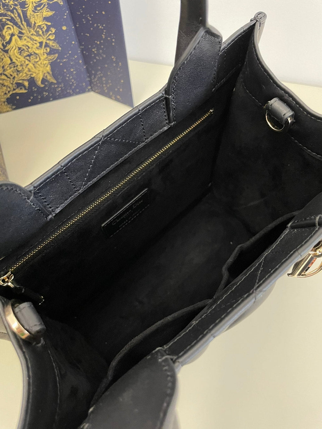 DIOR small book tote 26 black lambskin gold hardware