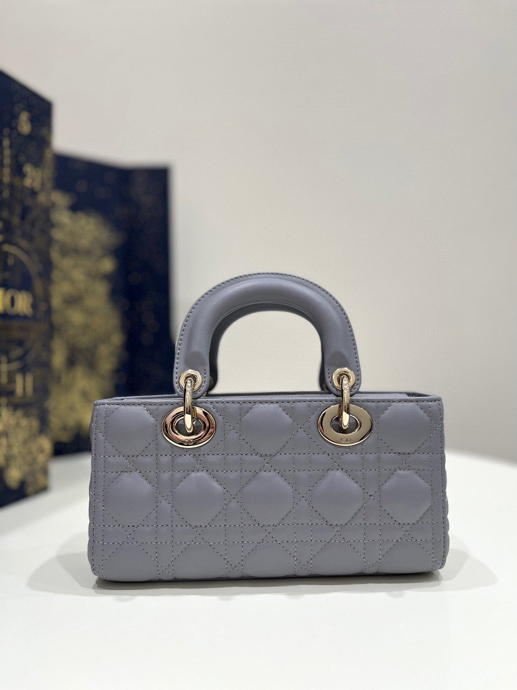 DIOR SMALL D-JOY BAG 22 IN GREY LAMBSKIN