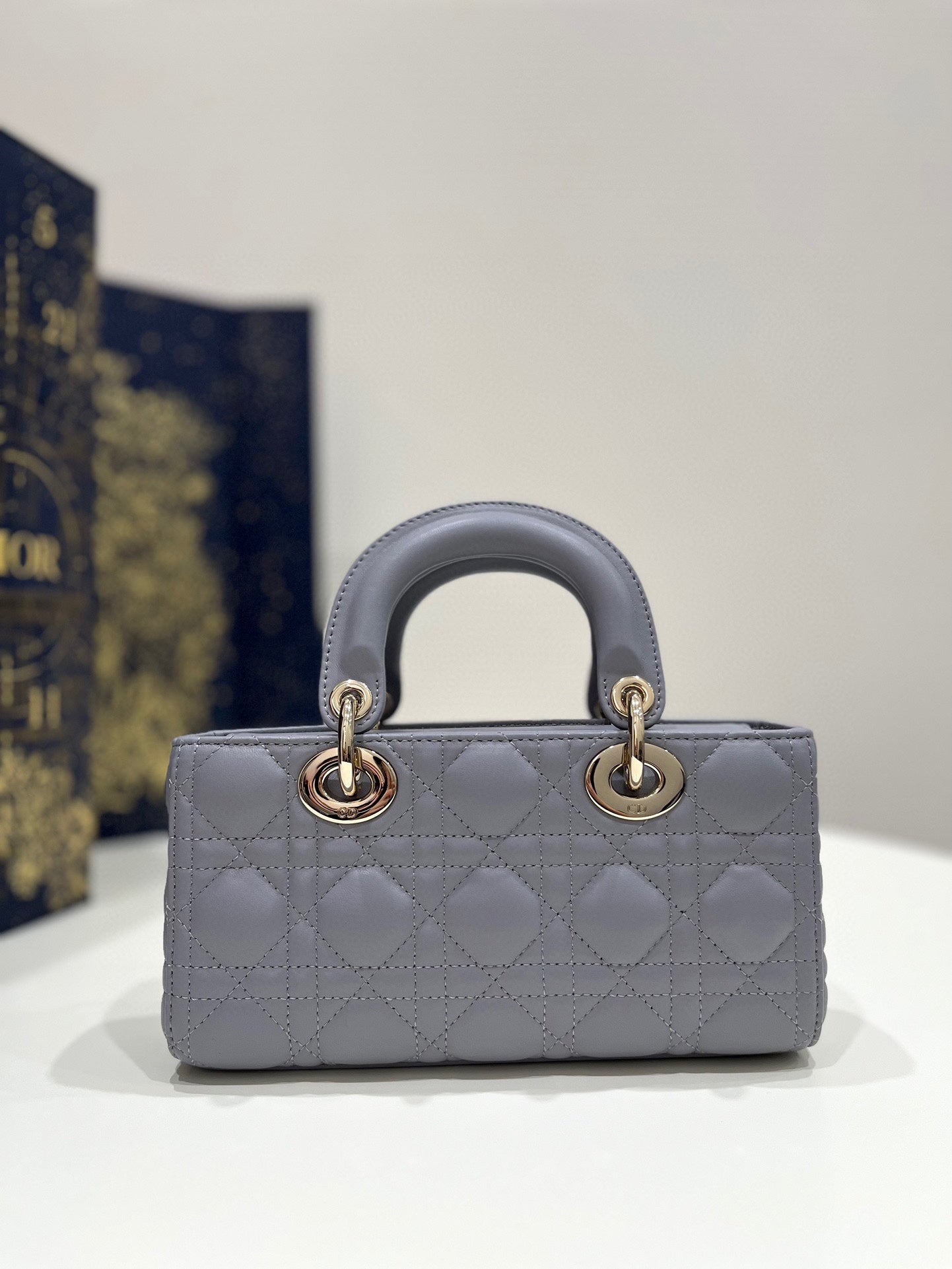DIOR SMALL D-JOY BAG 22 IN GREY LAMBSKIN