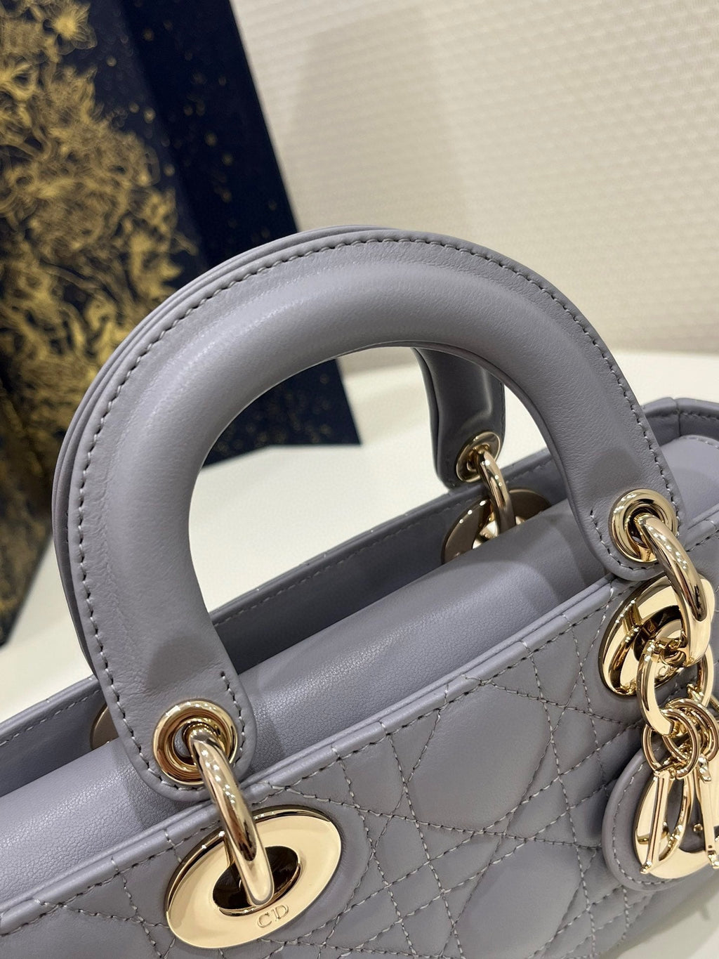 DIOR SMALL D-JOY BAG 22 IN GREY LAMBSKIN