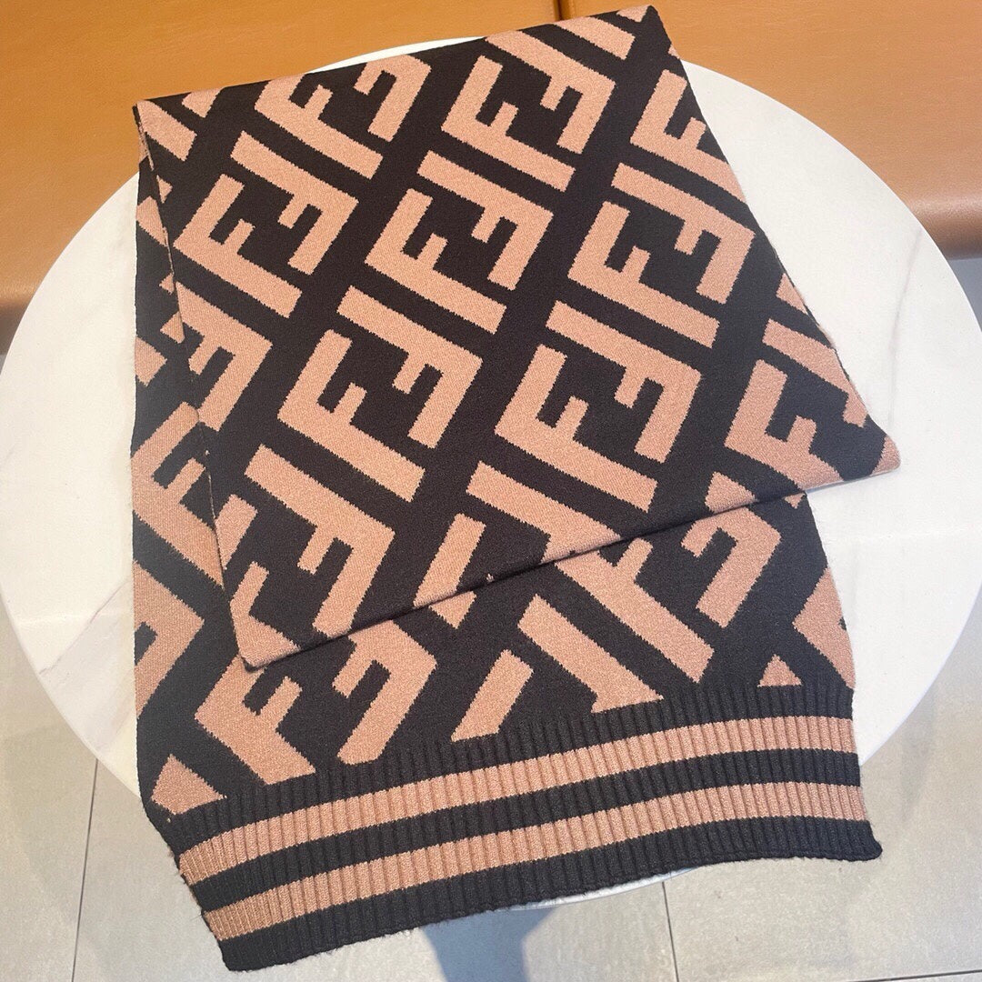 FENDI FF 180 SCARF IN BROWN MIX BLACK CASHMERE AND WOOL