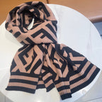 FENDI FF 180 SCARF IN BROWN MIX BLACK CASHMERE AND WOOL