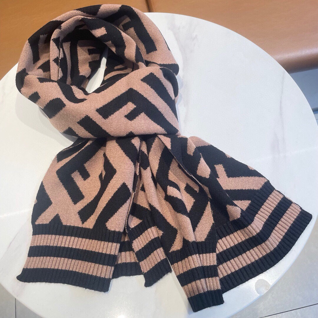 FENDI FF 180 SCARF IN BROWN MIX BLACK CASHMERE AND WOOL