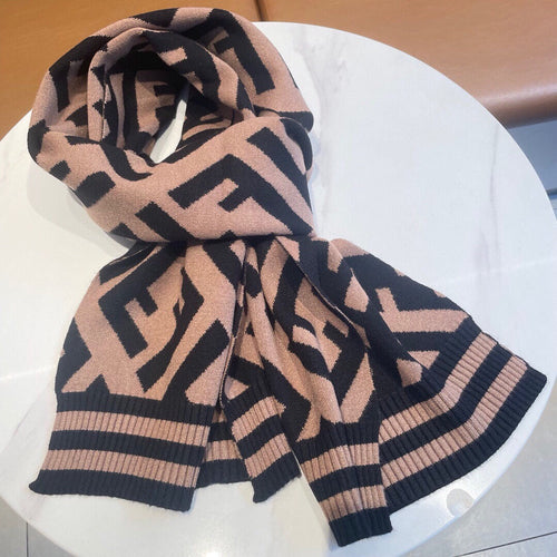FENDI FF 180 SCARF IN BROWN MIX BLACK CASHMERE AND WOOL