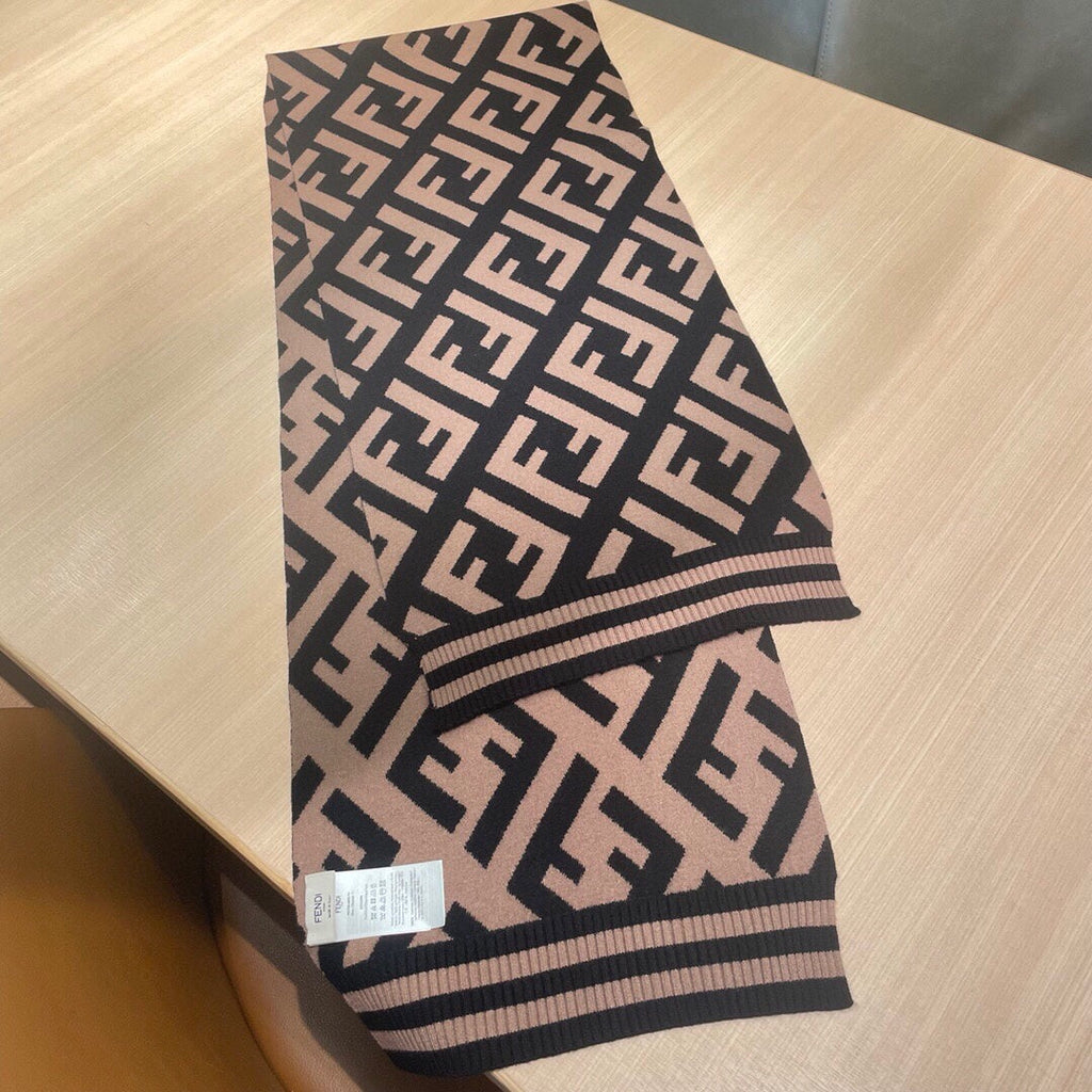 FENDI FF 180 SCARF IN BROWN MIX BLACK CASHMERE AND WOOL