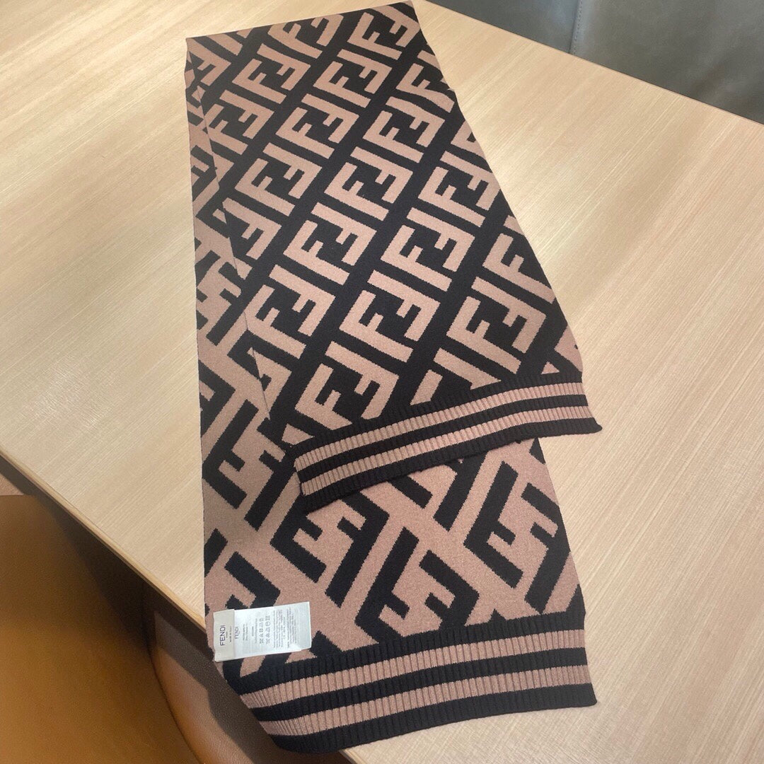 FENDI FF 180 SCARF IN BROWN MIX BLACK CASHMERE AND WOOL