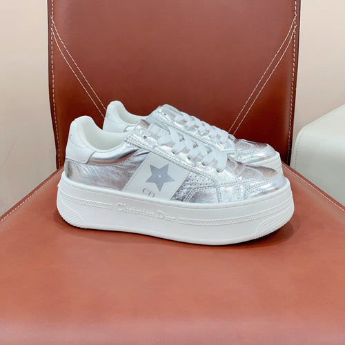 DIOR Star Platform Sneaker In Silver Glossy Calfskin 999868