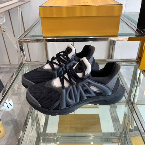 FENDI FENDI TAG SNEAKER IN BLACK MESH AND RUBBER