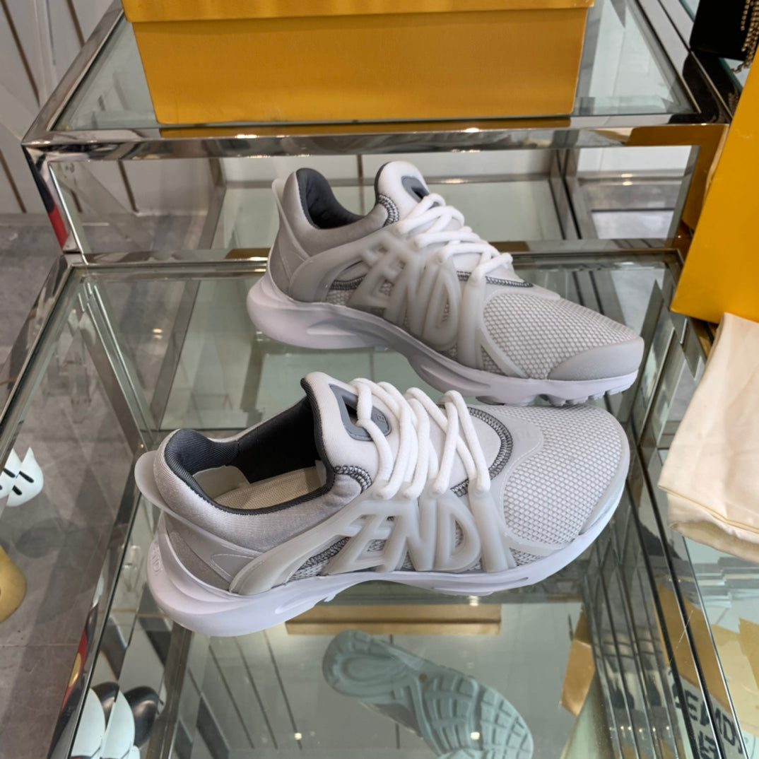 FENDI FENDI TAG SNEAKER IN LIGHT GREY MESH AND RUBBER