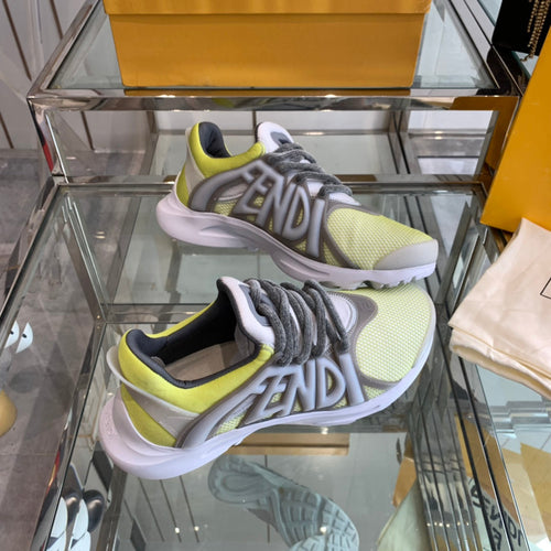 FENDI FENDI TAG SNEAKER IN NEON YELLOW MIX GREY MESH AND RUBBER