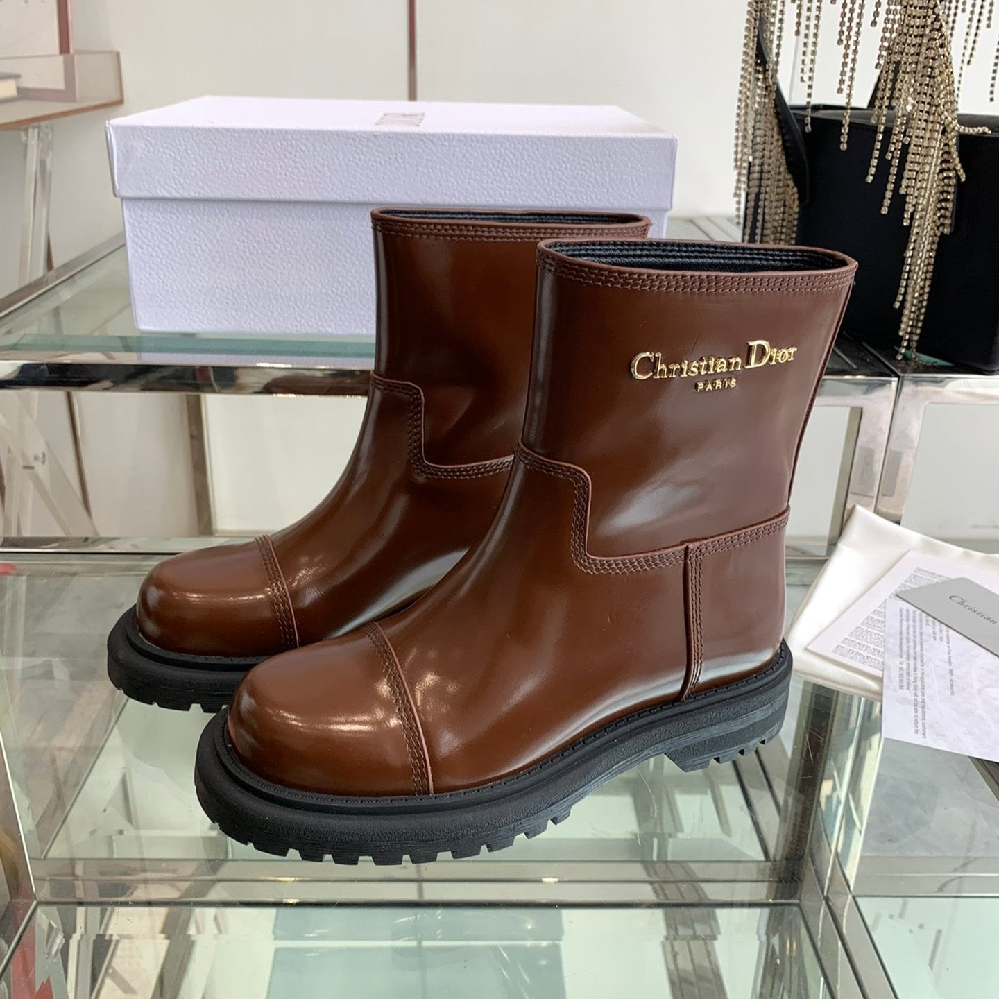 DIOR Ankle Boot Glossy Brown Calfskin