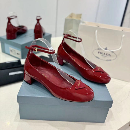 PRADA Pumps 40 Square Sole Wine Patent Leather