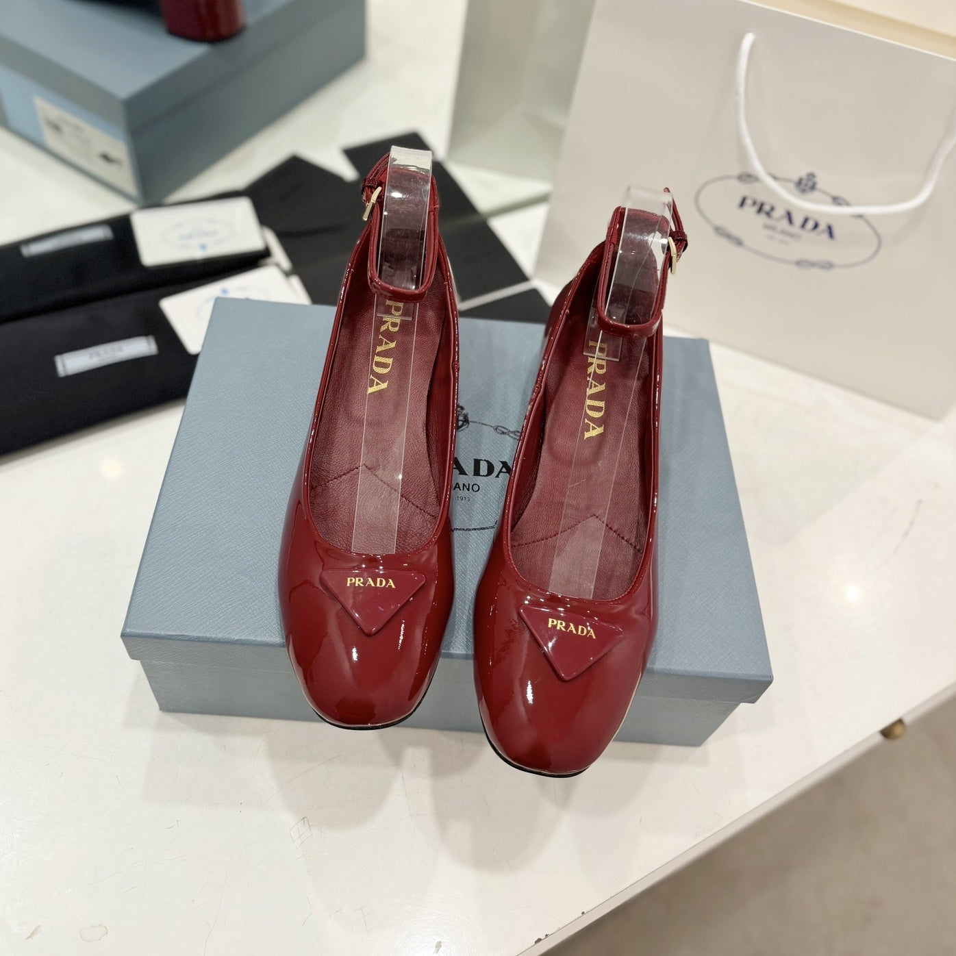 PRADA NAPPA MARY JANE PUMPS JAM LAMBSKIN