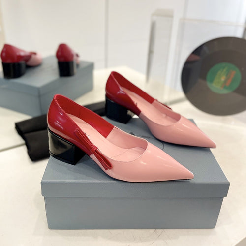 PRADA Pump 45 Square Sole Pink Red Patent Leather