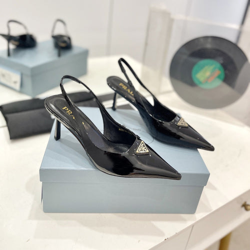 PRADA Slingback Pumps 75 Black Patent Leather