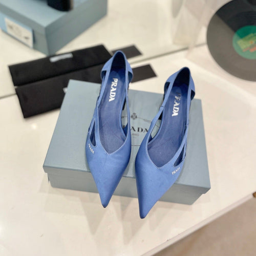 PRADA STRAP CUT-OUT PUMPS CERULEAN SATIN