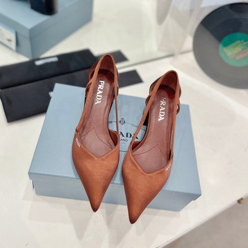 PRADA BRUSHED CUT-OUT PUMPS RUSSET SATIN