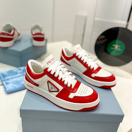 PRADA DOWNTOWN NAPPA SNEAKERS WHITE AND RED CALFSKIN