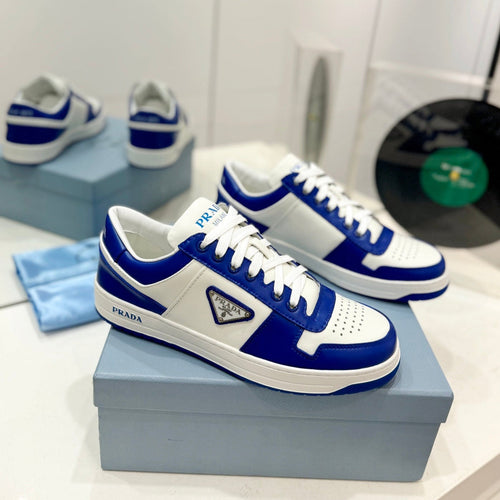PRADA DOWNTOWN NAPPA SNEAKERS WHITE AND COBALT CALFSKIN
