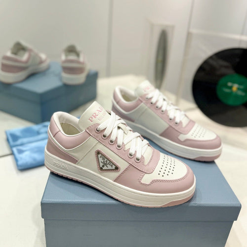 PRADA DOWNTOWN NAPPA SNEAKERS WHITE AND BLUSH CALFSKIN