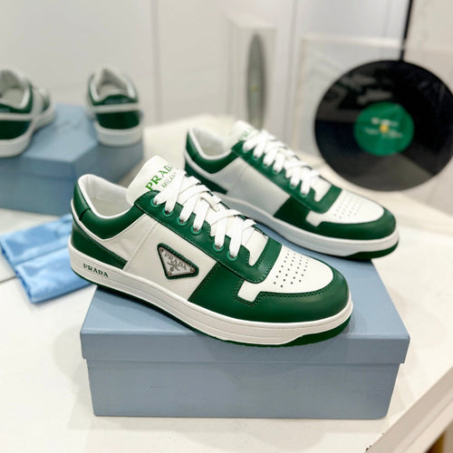 PRADA DOWNTOWN NAPPA SNEAKERS WHITE AND GREEN CALFSKIN