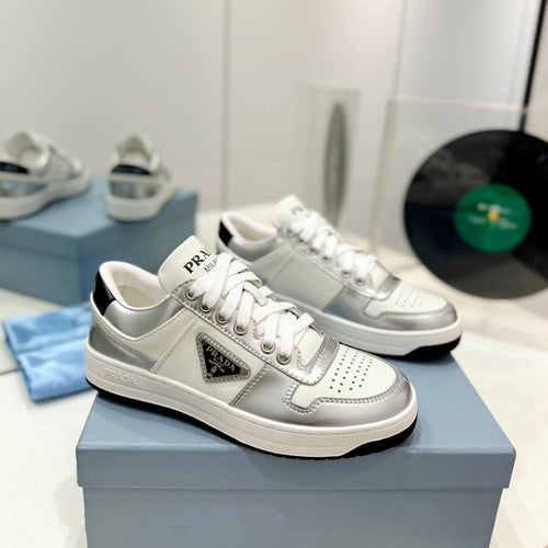 PRADA DOWNTOWN NAPPA SNEAKERS WHITE AND SILVER CALFSKIN
