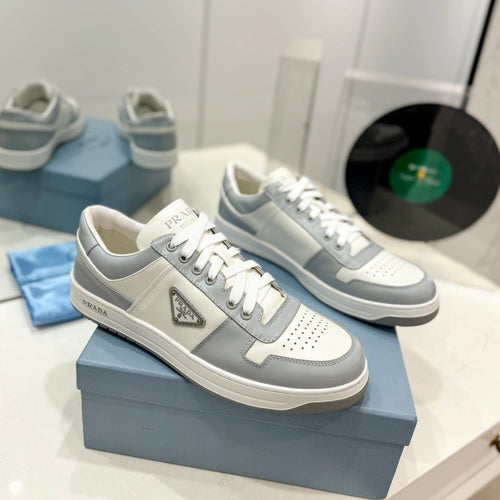 PRADA DOWNTOWN NAPPA SNEAKERS WHITE AND GRAY CALFSKIN