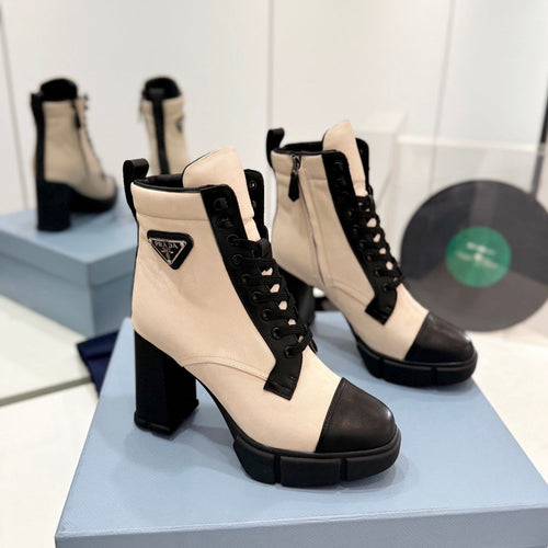 PRADA RE-NYLON AND LEATHER BOOTIES PASTEL PINK