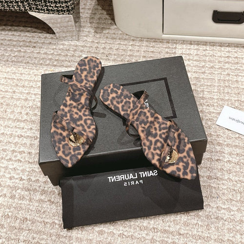Saint Laurent SL TANGER SLIDES LEOPARD SATIN