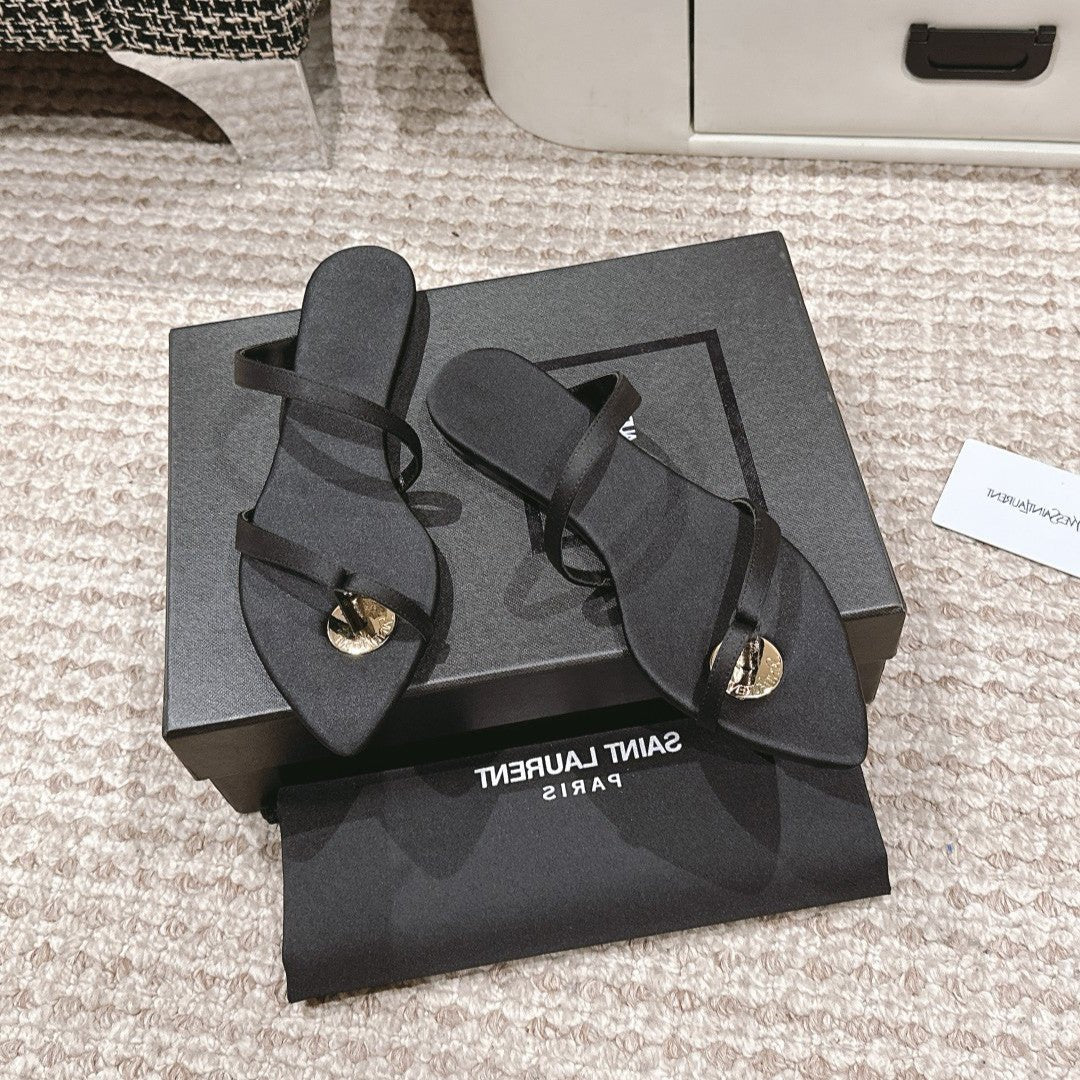 Saint Laurent SL TANGER SLIDES BLACK SATIN