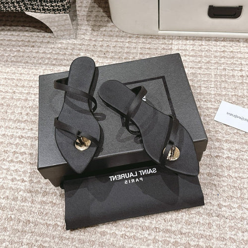 Saint Laurent SL TANGER SLIDES BLACK SATIN
