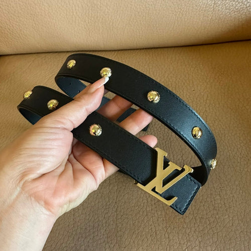 Louis Vuitton Initiales Studs 30mm Reversible Belt Gold Buckle Black Leather