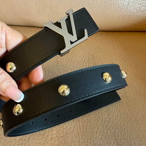 Louis Vuitton Initiales Studs 30mm Reversible Belt Silver Buckle Black Leather