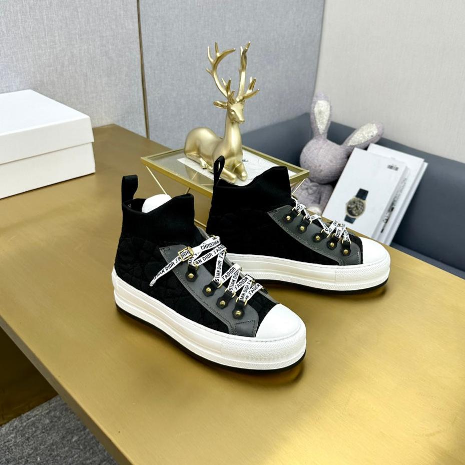 DIOR Walk'n' DIOR Sneaker In Black Mix Grey Wool And Cowhide 111931