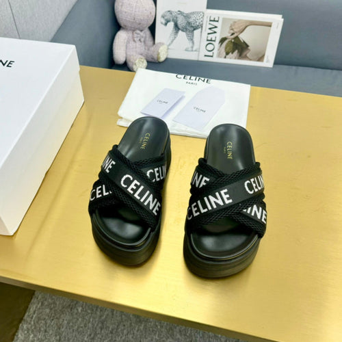 Celine Celine Block Slide Black Fabric with Rubber 238137
